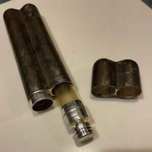 Silver double cigar holder & flask tarnished